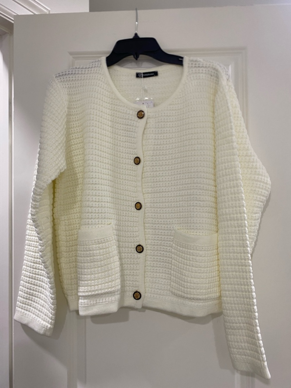Textured Cream Button-Front Cardigan Sweater